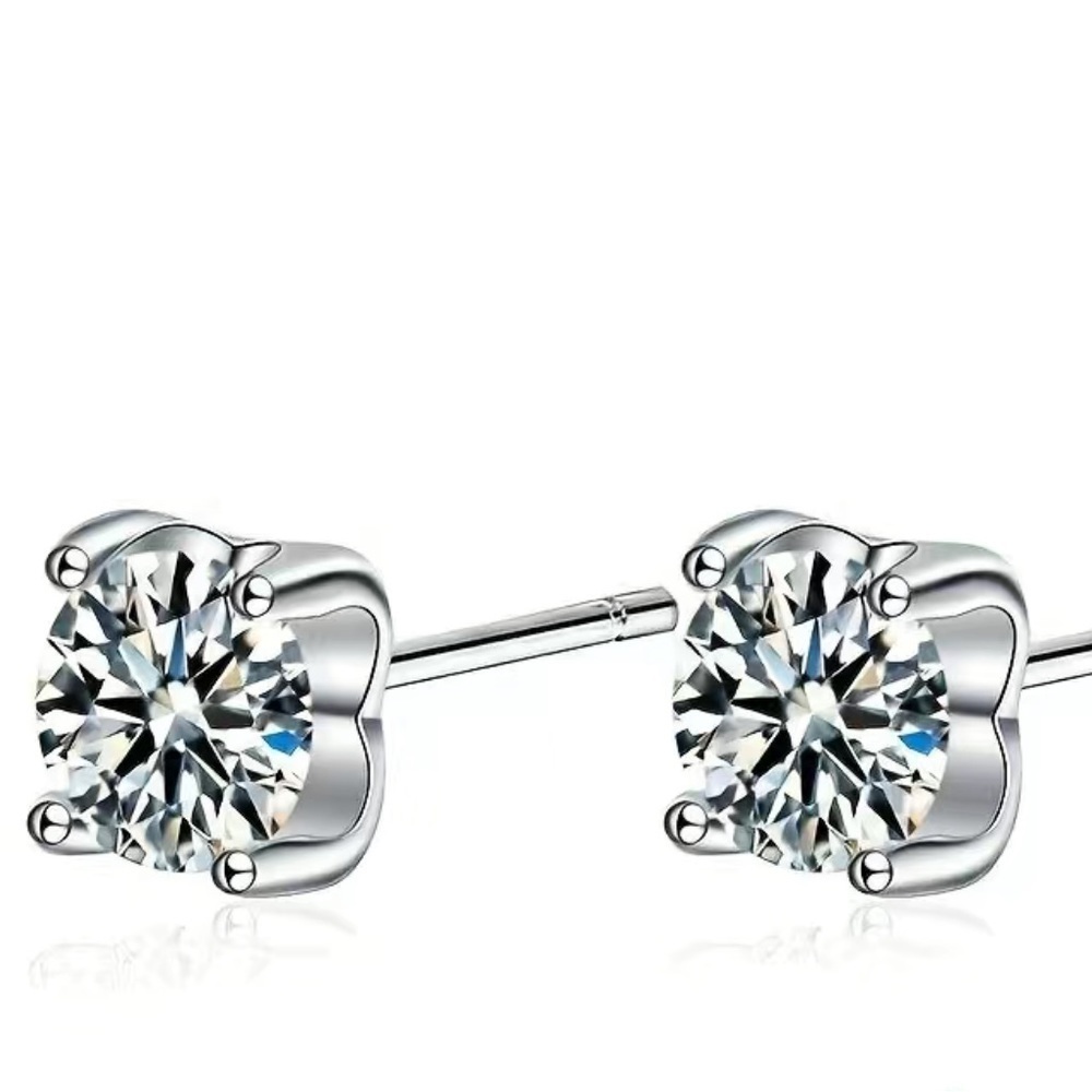 1 Carat Sterling Silver Moissanite Stud Earrings - Picture 9 of 9